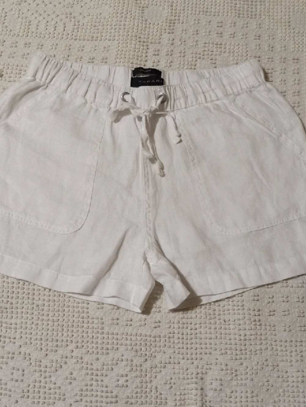 Tahari White High-Waist 100% HEMP Drawstring Shorts Sz.S